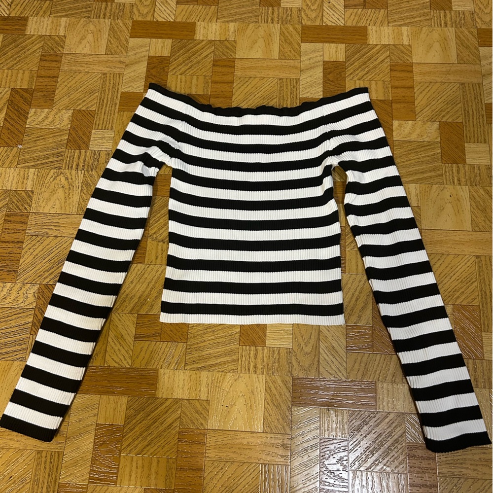 URBAN OUTFITTERS Silence + Noise Black + White Striped Ribbed Off the Shoulder